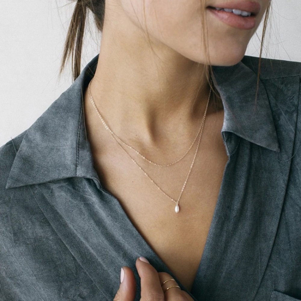 COPY - - Layer Pearl Pendant Necklace Handmade 14K Gold FilledBoho Jewelry Neck…